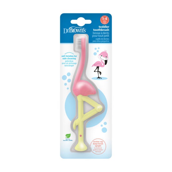 Pink flaming toddler toothbrush, packaged