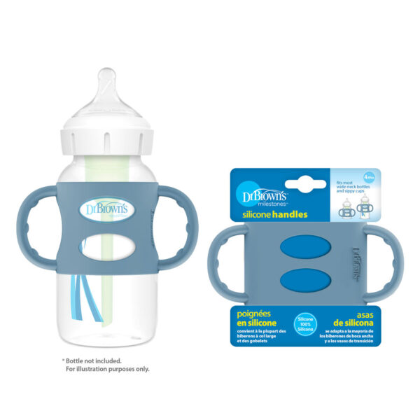Light Blue Narrow Silicone Handles, Packaged and on Bottle