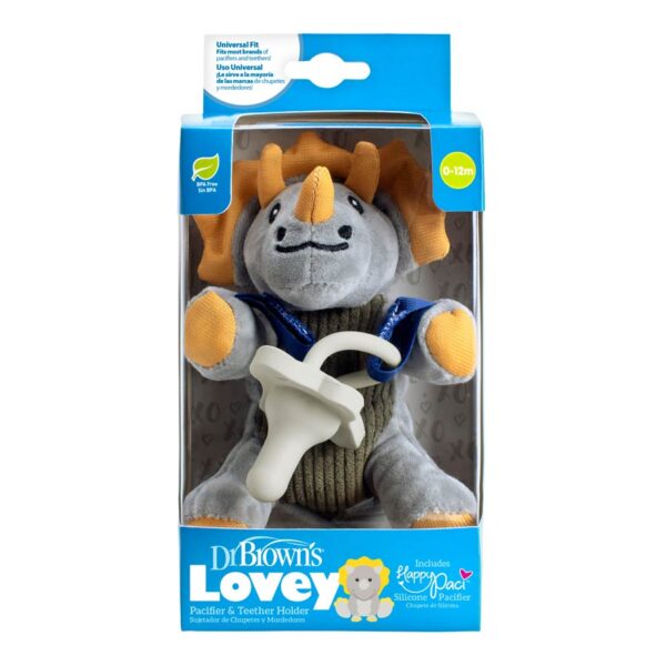 Dr. Brown's Triceratops Lovey, Packaged
