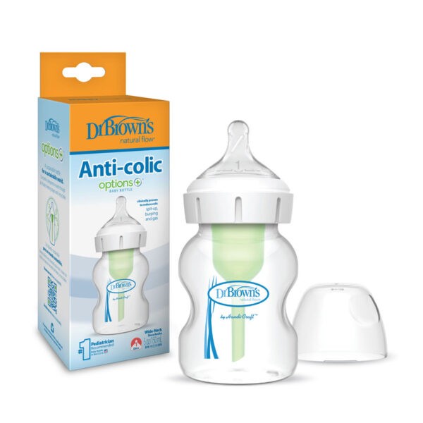 Dr. Brown’s Natural Flow® Options+™ Anti-Colic Wide-Neck Bottle 5oz, Package & Product
