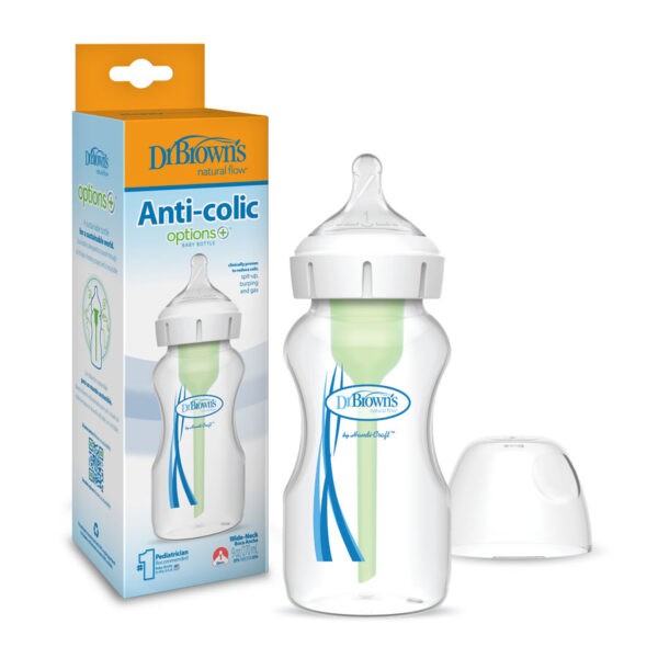 Dr. Brown’s Natural Flow® Options+™ Anti-Colic Wide-Neck Bottle 9oz, Package & Product