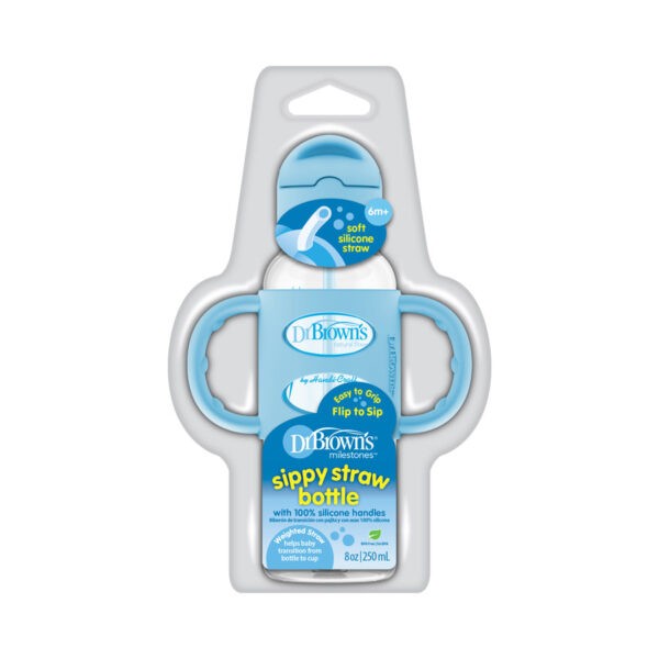 Narrow Blue Sippy Straw Bottle, Packaged