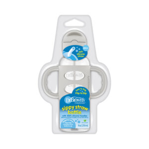 Narrow Gray Sippy Straw Bottle, Packaged