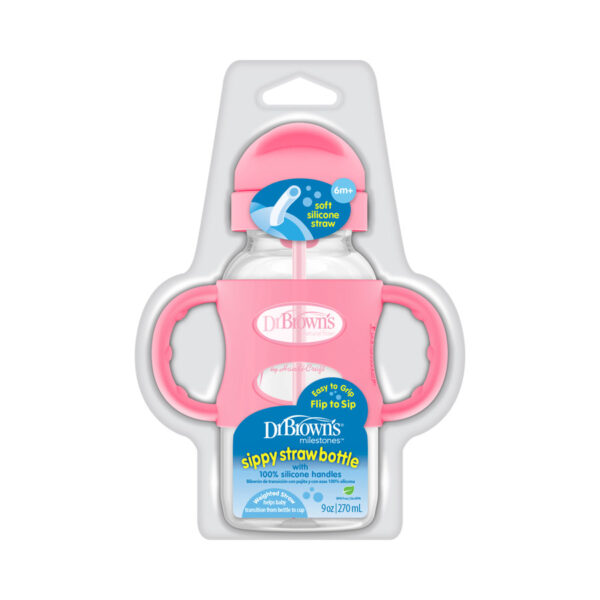 Pink Wide-Neck Sippy Straw Bottle, Packaged