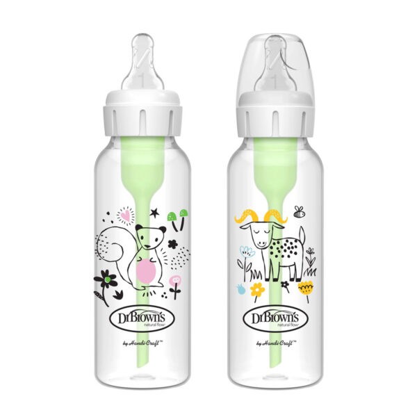 Natural Flow® Anti-Colic Options+™ Narrow Baby Bottle, Squirrel & Goat Deco